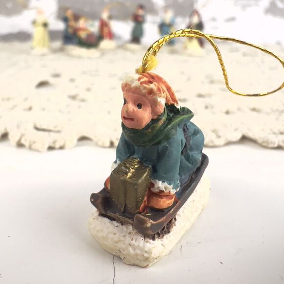 Set Of 8 Vtg Mini Ornaments‎ Victorian Christmas Hand Painted Santa Kids Sled’n - Picture 10 of 13